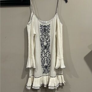 Boemo White Dress with Navy Embroidery